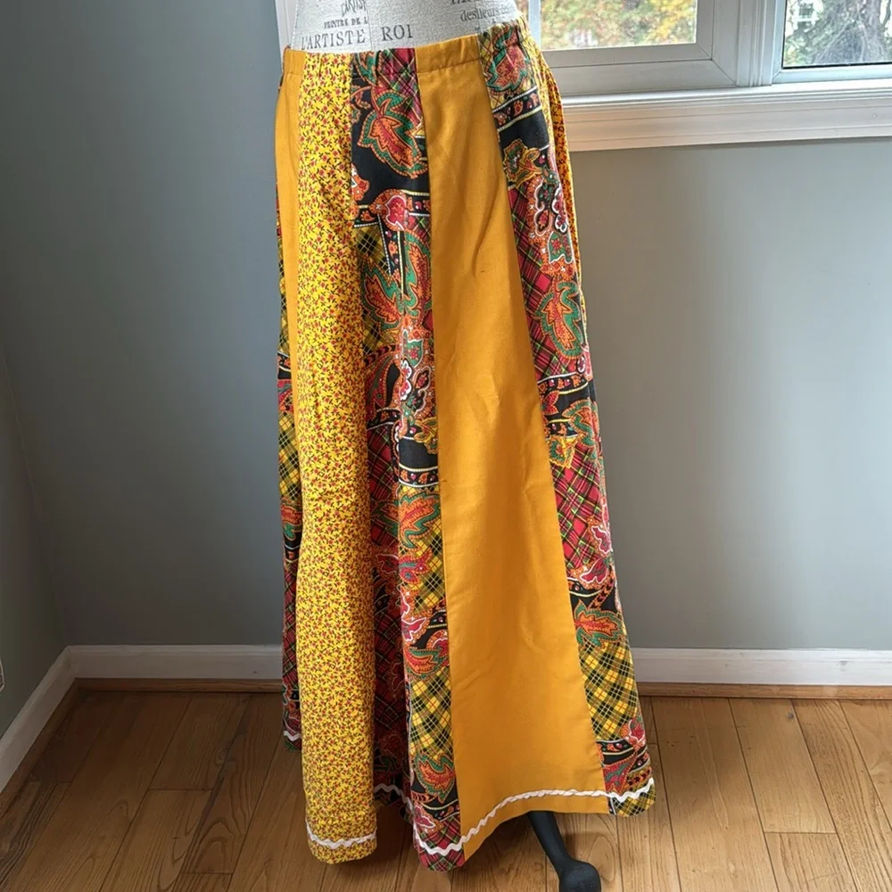 Vintage Carefree Fashions quilted patchwork‎ maxi full prairie style skirt Large